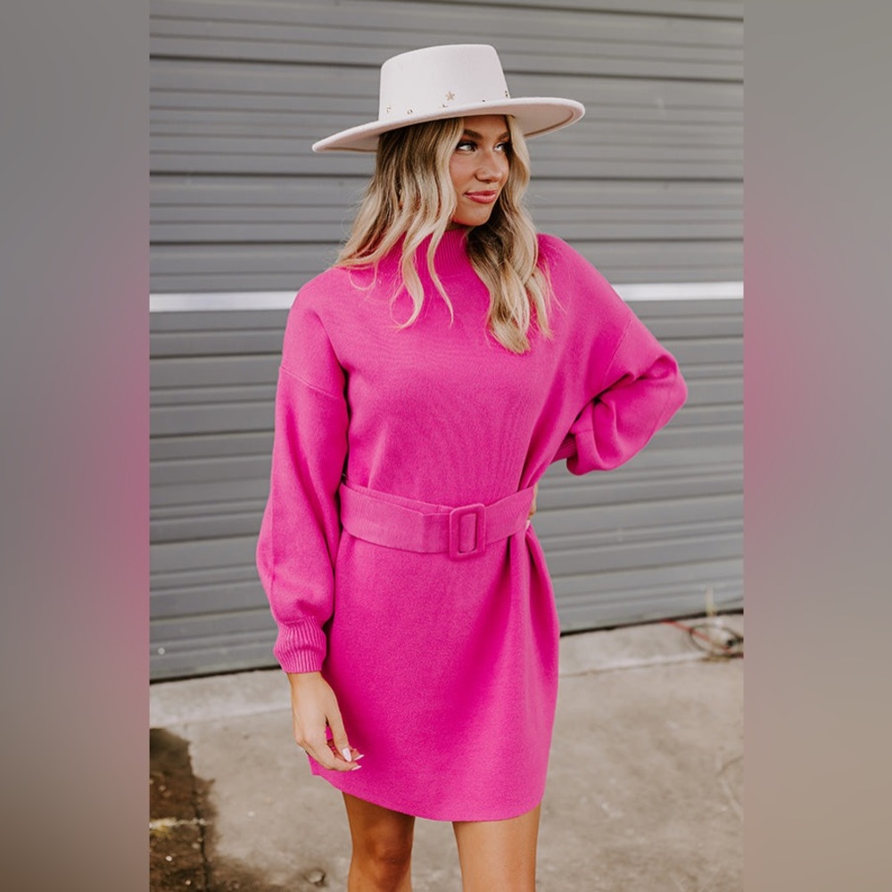 New- NW- Hot Pink Belted Sweater Dress in L